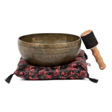 Kézzel készült tibeti hangtál, 5 Buddha gravírozással, 28 cm - Bodhi