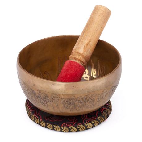 Kézzel készült tibeti hangtál, Élet Virága gravírozással, 23 cm