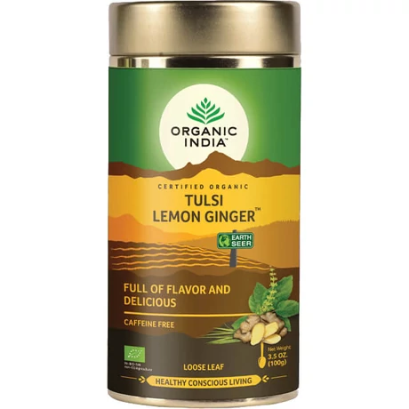 Tulsi LEMON GINGER Citrom Gyömbér, szálas bio tea, 100g - Organic India